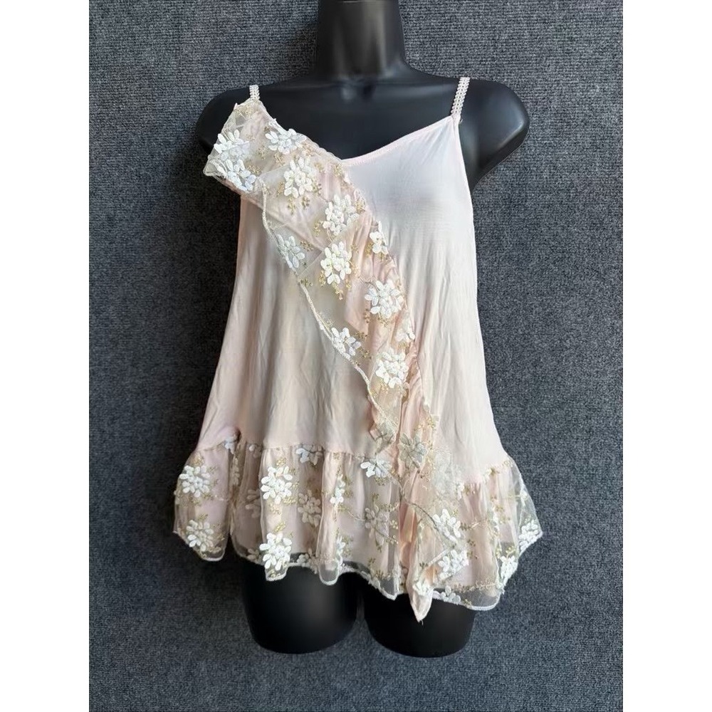 POL Dandelion Breeze Asymmetrical Camisole Romantic Lace Blush Vintage Boho